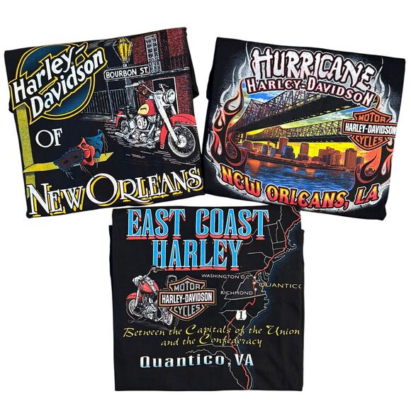 Lot 3 Harley-Davidson Motorcycle TeesVTG 1998 2008 New Orleans Quantico Eagle XL - Picture 1 of 11